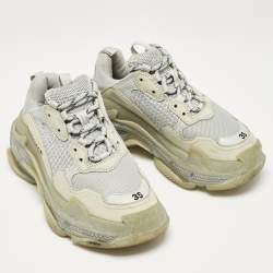 Balenciaga Grey Leather Mesh Triple S Low Top Sneakers Size 35
