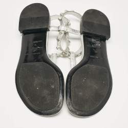 Balenciaga Silver Leather Slingback Flat Sandals Size 39