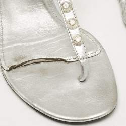 Balenciaga Silver Leather Slingback Flat Sandals Size 39