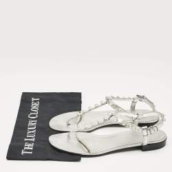 Balenciaga Silver Leather Slingback Flat Sandals Size 39