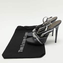 Balenciaga Grey Satin Embellished Slingback Sandals Size 39.5