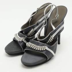 Balenciaga Grey Satin Embellished Slingback Sandals Size 39.5