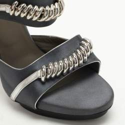 Balenciaga Grey Satin Embellished Slingback Sandals Size 39.5