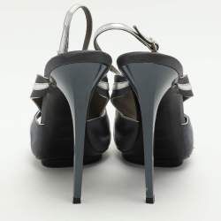 Balenciaga Grey Satin Embellished Slingback Sandals Size 39.5