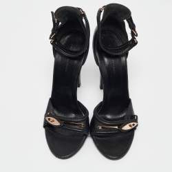 Balenciaga Black Leather Buckle Detail Ankle Strap Sandals Size 39