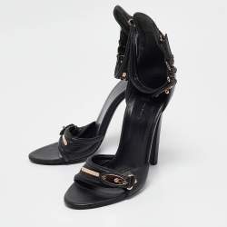 Balenciaga Black Leather Buckle Detail Ankle Strap Sandals Size 39