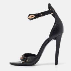 Balenciaga Black Leather Buckle Detail Ankle Strap Sandals Size 39