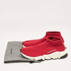 Balenciaga Red Knit Fabric Speed Trainer Slip On Sneakers Size 40