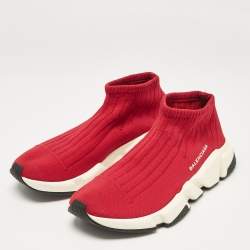 Balenciaga Red Knit Fabric Speed Trainer Slip On Sneakers Size 40