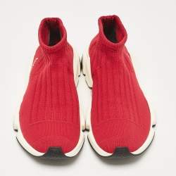 Balenciaga Red Knit Fabric Speed Trainer Slip On Sneakers Size 40