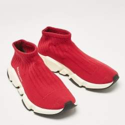 Balenciaga Red Knit Fabric Speed Trainer Slip On Sneakers Size 40