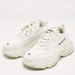 Balenciaga White Faux Leather Triple S Sneakers Size 40