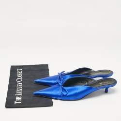Pre Owned Balenciaga Royal Blue Satin Bow Knife Heel Mules Size 38