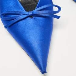 Pre Owned Balenciaga Royal Blue Satin Bow Knife Heel Mules Size 38