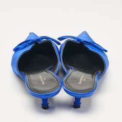 Pre Owned Balenciaga Royal Blue Satin Bow Knife Heel Mules Size 38