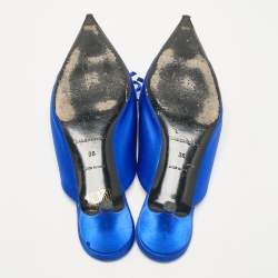 Pre Owned Balenciaga Royal Blue Satin Bow Knife Heel Mules Size 38