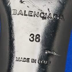 Pre Owned Balenciaga Royal Blue Satin Bow Knife Heel Mules Size 38