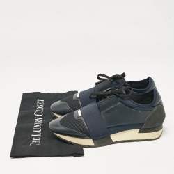 Balenciaga Navy Blue Fabric and Leather Race Runner Lace Up Sneakers Size 39
