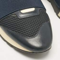 Balenciaga Navy Blue Fabric and Leather Race Runner Lace Up Sneakers Size 39