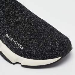 Balenciaga Black/Silver Lurex Fabric Speed Trainer Sneakers Size 38