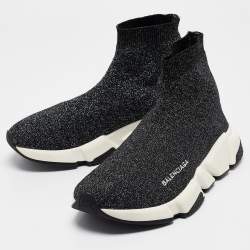 Balenciaga Black/Silver Lurex Fabric Speed Trainer Sneakers Size 38