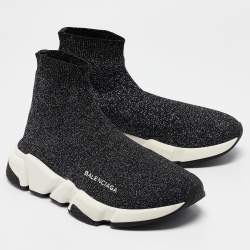 Balenciaga Black/Silver Lurex Fabric Speed Trainer Sneakers Size 38