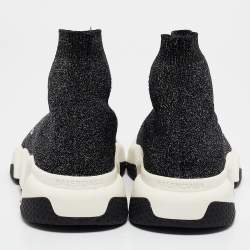 Balenciaga Black/Silver Lurex Fabric Speed Trainer Sneakers Size 38