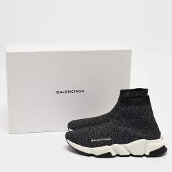 Balenciaga Black/Silver Lurex Fabric Speed Trainer Sneakers Size 38