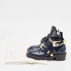 Balenciaga Navy Blue Leather Ceinture Ankle Boots Size 36
