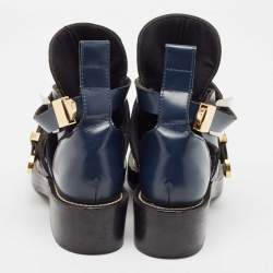 Balenciaga Navy Blue Leather Ceinture Ankle Boots Size 36