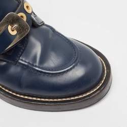 Balenciaga Navy Blue Leather Ceinture Ankle Boots Size 36