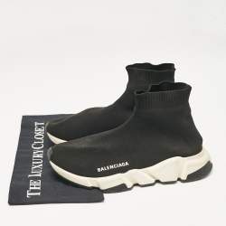 Pre Owned Balenciaga Black Knit Fabric Speed Trainer Slip On Sneakers Size 40
