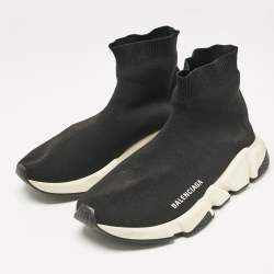 Pre Owned Balenciaga Black Knit Fabric Speed Trainer Slip On Sneakers Size 40