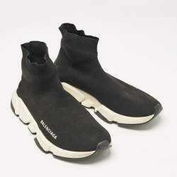 Pre Owned Balenciaga Black Knit Fabric Speed Trainer Slip On Sneakers Size 40