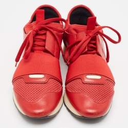 Balenciaga Red Leather  and Suede Race Runner Lace Up Sneakers Size 38