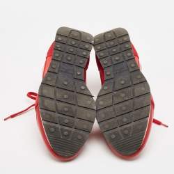 Balenciaga Red Leather  and Suede Race Runner Lace Up Sneakers Size 38