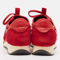 Balenciaga Red Leather  and Suede Race Runner Lace Up Sneakers Size 38