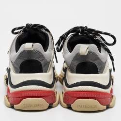 Balenciaga Silver Faux Leather and Mesh Triple S Sneakers Size 38