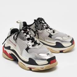 Balenciaga Silver Faux Leather and Mesh Triple S Sneakers Size 38