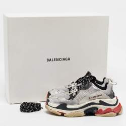 Balenciaga Silver Faux Leather and Mesh Triple S Sneakers Size 38