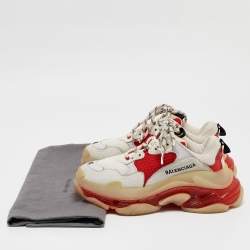Balenciaga White/Red Leather and Mesh Triple S Clear Sole Sneakers Size 36