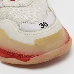 Balenciaga White/Red Leather and Mesh Triple S Clear Sole Sneakers Size 36