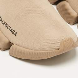 Balenciaga Beige Knit Fabric Speed Trainer Slip On Sneakers Size 39