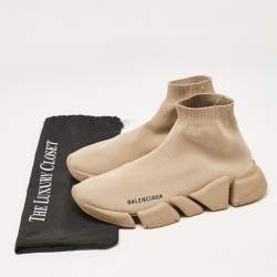 Balenciaga Beige Knit Fabric Speed Trainer Slip On Sneakers Size 39