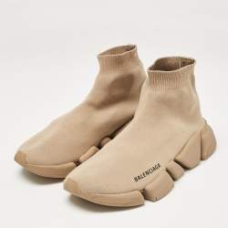 Balenciaga Beige Knit Fabric Speed Trainer Slip On Sneakers Size 39