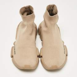 Balenciaga Beige Knit Fabric Speed Trainer Slip On Sneakers Size 39