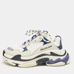 Balenciaga White/Blue Mesh and Leather Triple S Sneakers Size 39