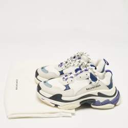 Balenciaga White/Blue Mesh and Leather Triple S Sneakers Size 39