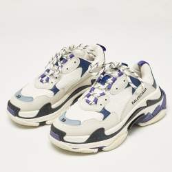 Balenciaga White/Blue Mesh and Leather Triple S Sneakers Size 39