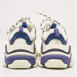 Balenciaga White/Blue Mesh and Leather Triple S Sneakers Size 39